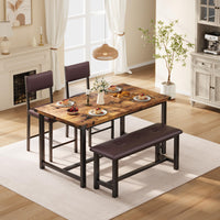 Set pranzo Garvee per 4 persone con seduta e panca imbottite, tavolo in MDF robusto, marrone rustico, salvaspazio per punch piccole