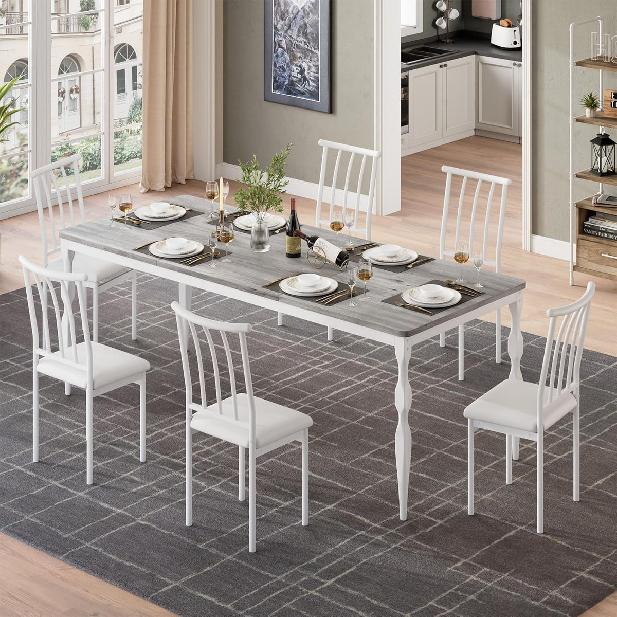 Tavolo da pranzo Garvee da 180 cm in stile rustico per 6-8 persone con robusto piano in legno e gambe in metallo stabili per cucina e sala da pranzo, rettangolare, antigraffio
