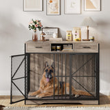 Garvee, cuccia per cani da 44 pollici con cassetti, doppie porte, in legno massello per cani di piccola e grande taglia, marrone e nero vintage, per interni