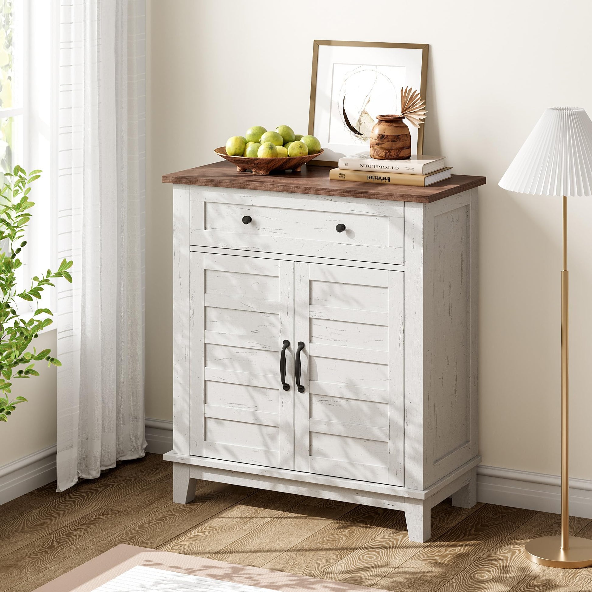 Mobiletto portaoggetti Garvee Farmhouse, ripiano regolabile a 3 livelli, 7 marce, legno rustico, per cucina e sala da pranzo, 15,7x31,5x36 pollici, marrone