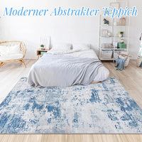 Tappeto moderno astratto Garvee 160x230cm, lavabile, per soggiorno e camera da letto, blu, a pelo corto, antiscivolo, pieghevole