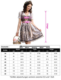 Garvee Dirndl Corto Da Donna In 3 Pezzi Tradizionale abito midi Oktoberfest con grembiule in pizzo grigio Taglia 34