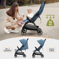 Passeggino GARVEE, passeggino da viaggio pieghevole, compatto e ultraleggero, per neonati fino a 22 kg, schienale regolabile, ampia capottina con finestra, pneumatici EVA