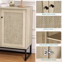 Credenza Garvee, mobiletto portaoggetti in rattan con ripiani regolabili e gambe in metallo per soggiorno e cucina, 31,5"x15"x30,7" marrone chiaro