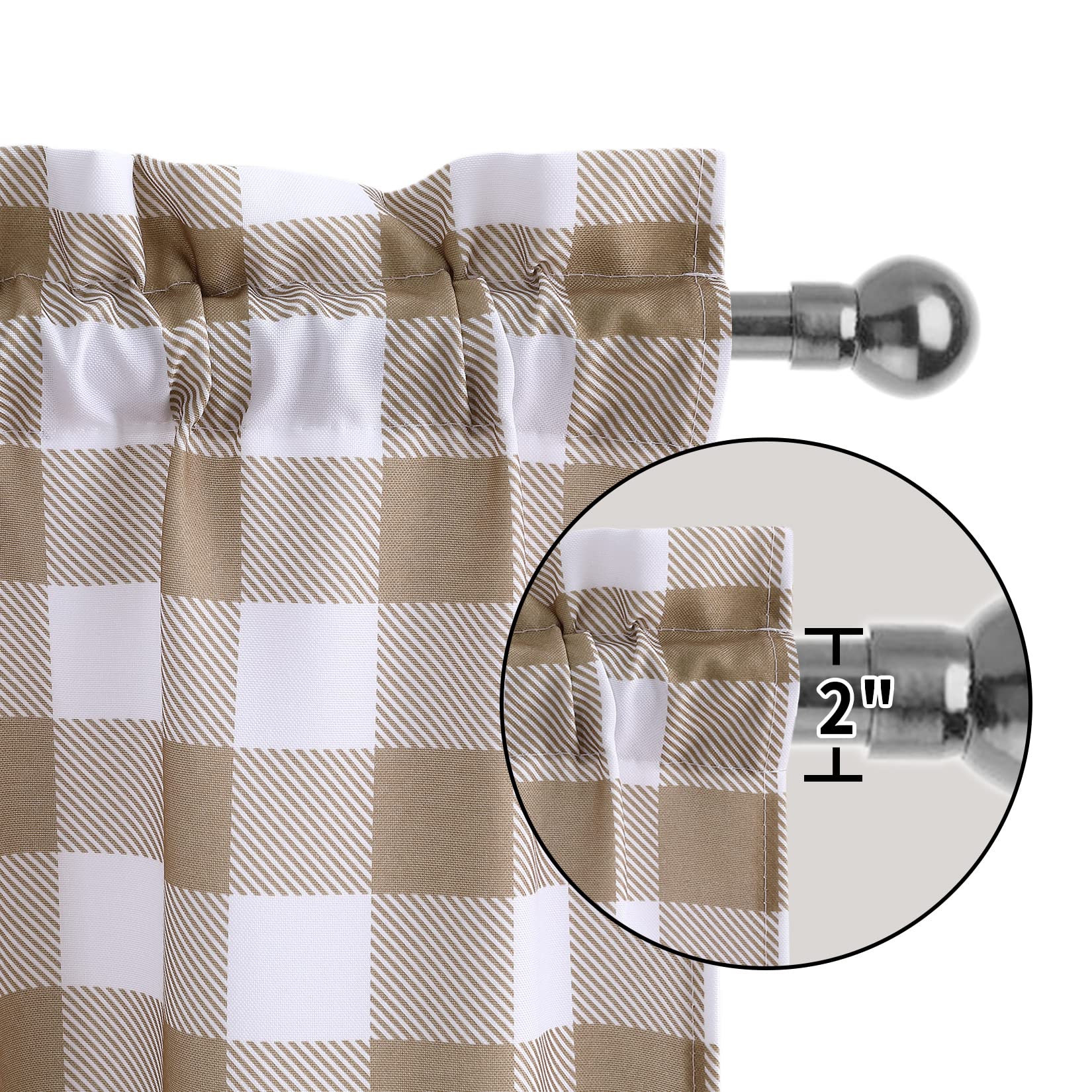 Tende piccole Garvee Buffalo Plaid in poliestere idrorepellente effetto lino per soggiorno, cucina, bagno, 28"x24" tortora