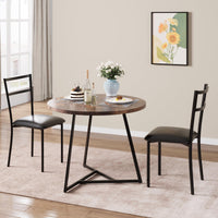 Set da pranzo rotondo Garvee per 2 persone con sedie imbottite, MDF e metallo, marrone retrò, salvaspazio per piccoli appartamenti