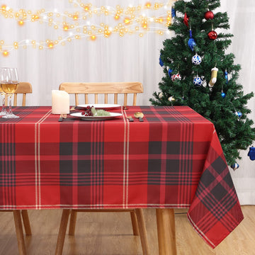 Tovaglia natalizia Garvee rossa impermeabile a quadri 137x228 cm, lavabile e antipolvere, per la decorazione festiva della cucina