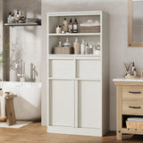 Garvee Mobiletto Alto per Bagno 130 cm H, Armadietto con Ante e 2 Cassetti, MDF Verniciato, Resistente all'Acqua, Antiribaltamento, Bianco, Multiuso per Bagno e Soggiorno - White