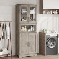 Mobiletto da bagno Garvee, alto e stretto, 170 cm, con 2 ante e 1 cassetto, grigio, ripiani regolabili, salvaspazio per bagno, corridoio e soggiorno