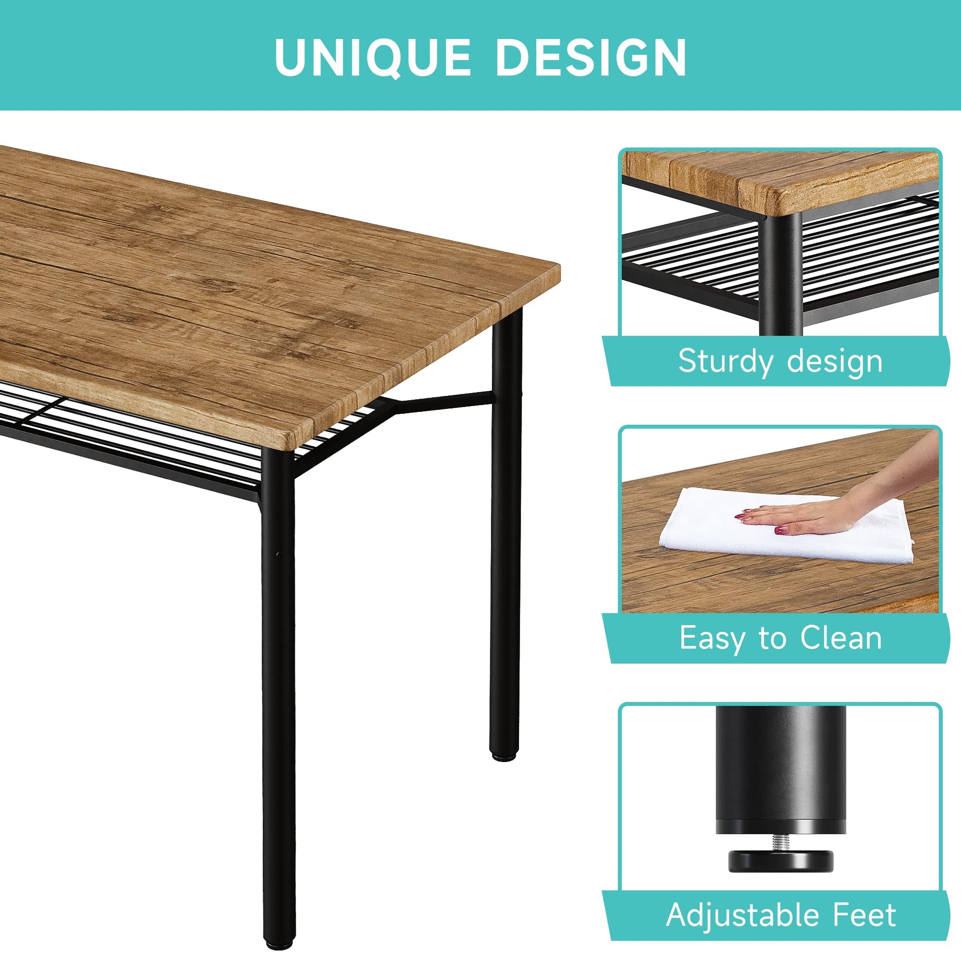 Set da pranzo Garvee per 4 persone con portabottiglie, in metallo e legno, rettangolare, marrone ruggine, salvaspazio per stanze e appartamenti di piccole dimensioni
