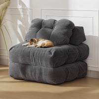 Divano letto pieghevole 3 in 1 Garvee con cuscini, supporto ergonomico per la guida, comfort in schiuma triturata, tessuto in velluto a coste, grigio, singolo, per soggiorno e camera da letto