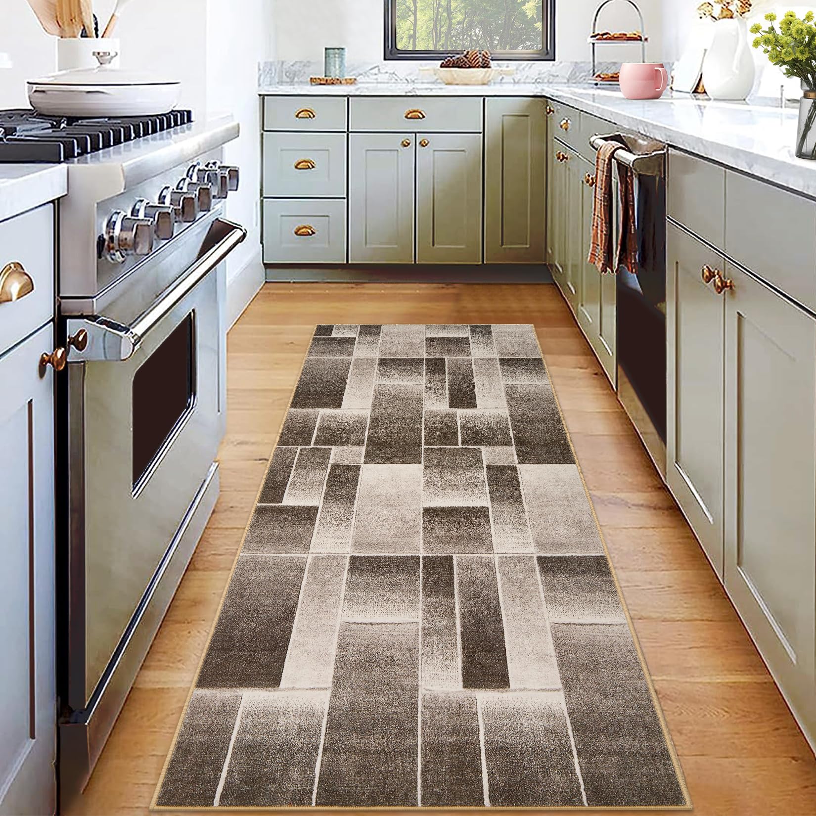 Tappeto Garvee lavabile antiscivolo a pelo corto 80 x 150 cm marrone soggiorno camera da letto