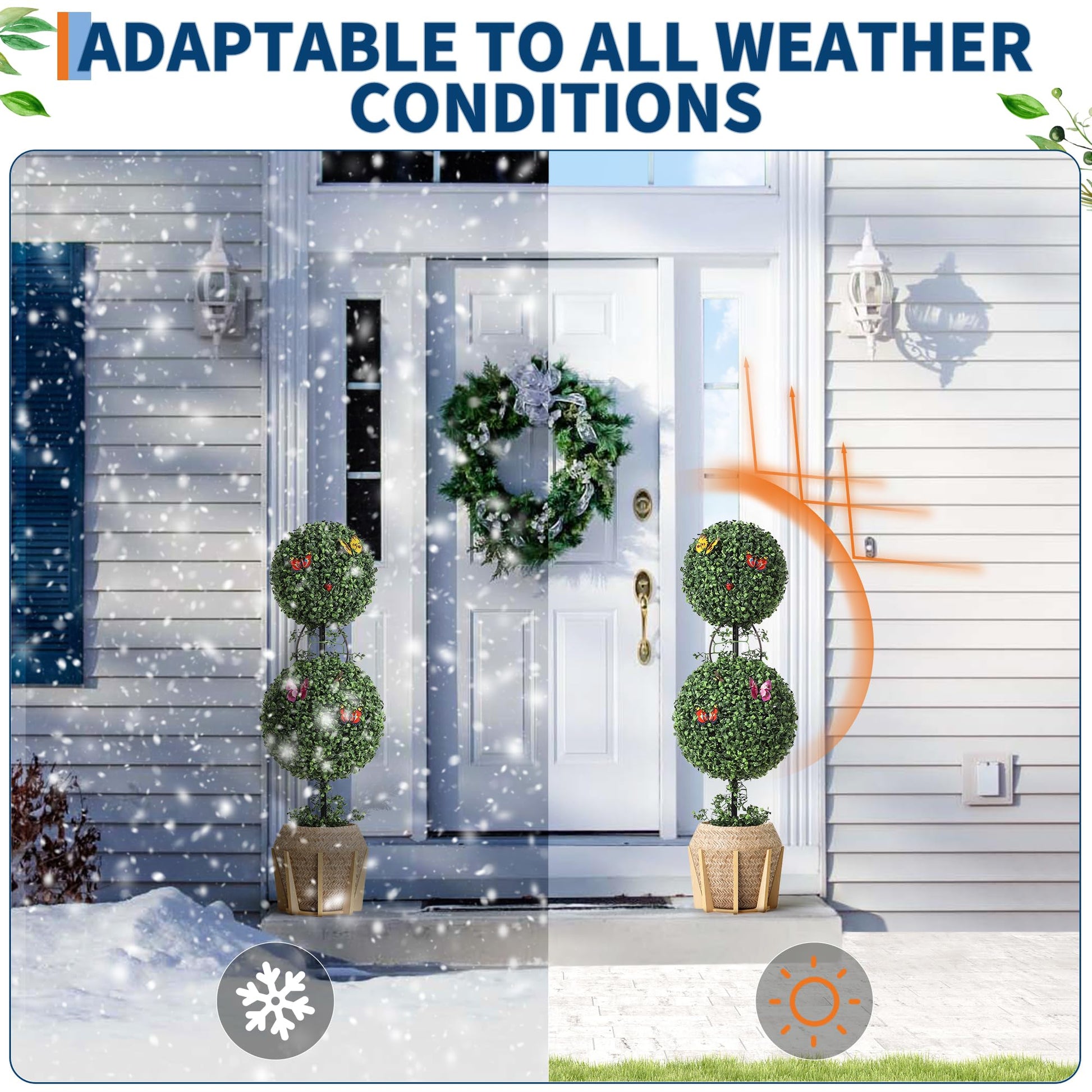 Garvee Set di 2 alberi artificiali in bosso topiato, resistenti ai raggi UV, realistici, materiale PE, per giardino e veranda, verde