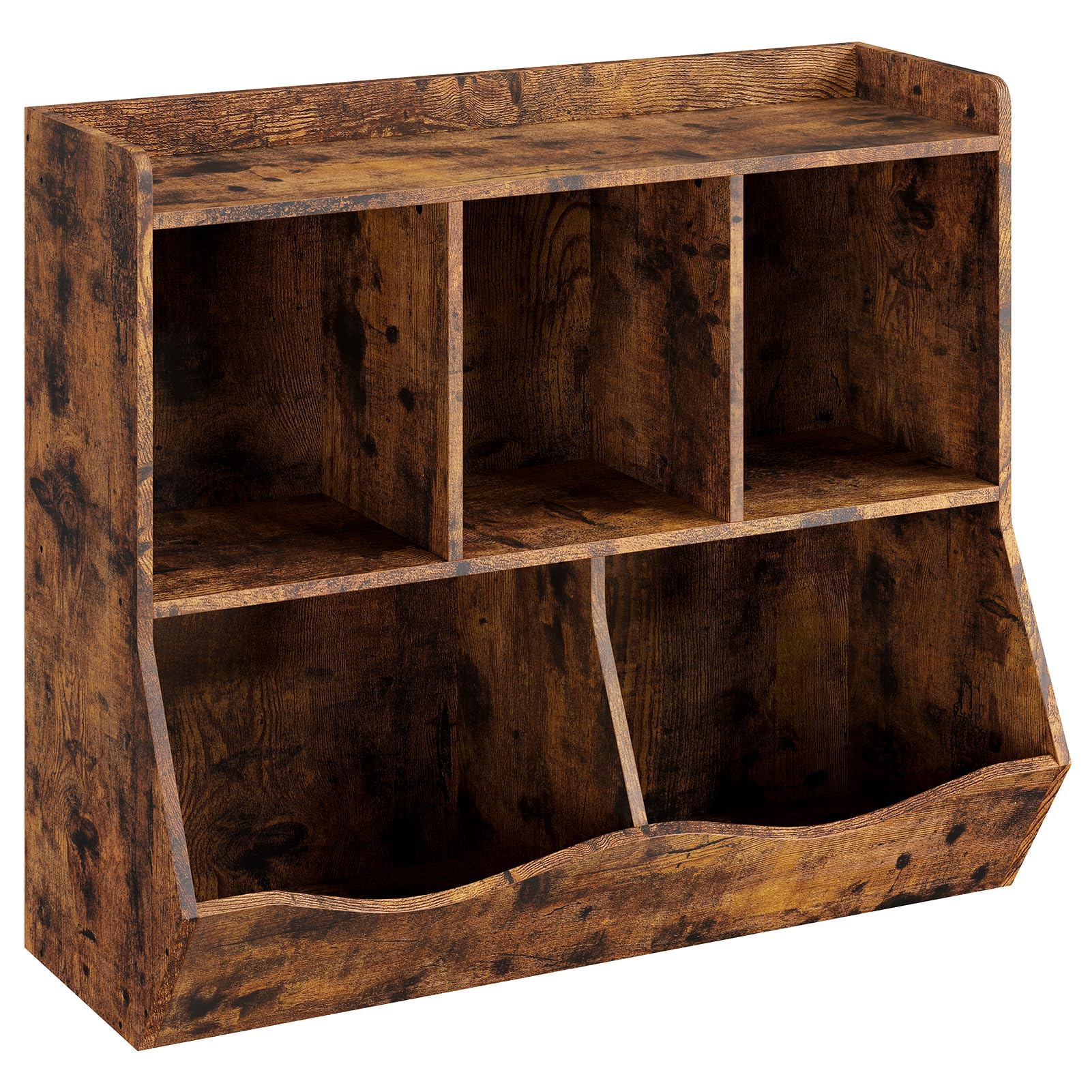 Libreria portaoggetti Garvee con 3 ripiani e 2 contenitori ribaltabili per cameretta e sala giochi, in legno, antiribaltamento, marrone, 91,4 cm di lunghezza x 29,2 cm di larghezza x 80 cm di altezza