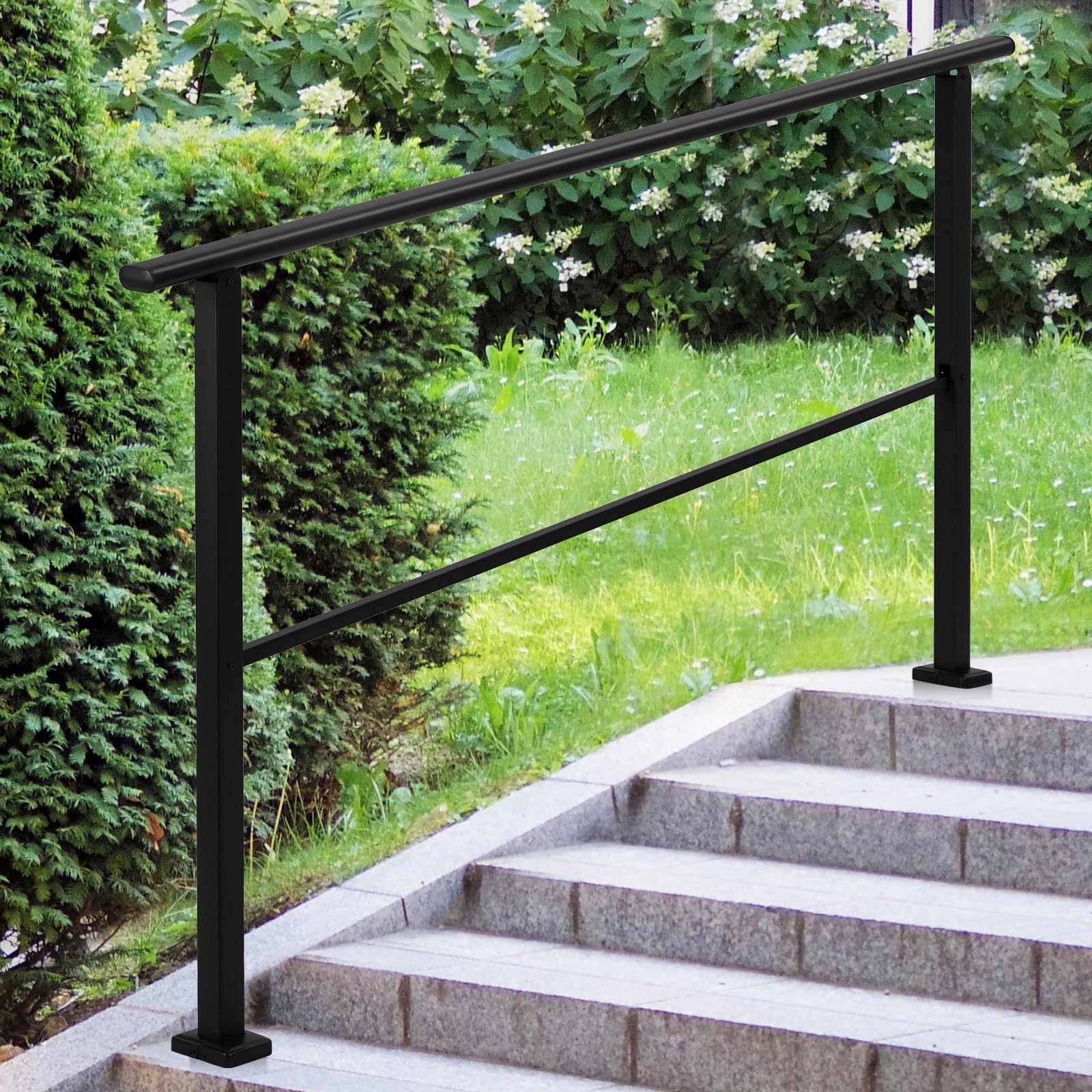 Corrimano in metallo Garvee per scale esterne, altezza regolabile, ferro, presa sicura e stabile, cemento, veranda, terrazza, anziani, nero