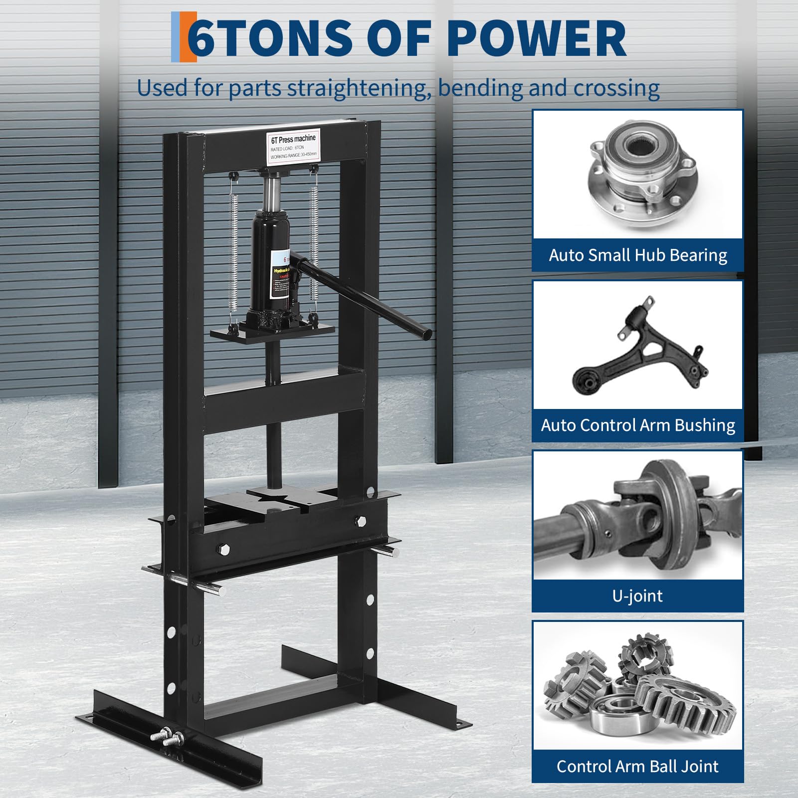 Pressa idraulica da 6 tonnella con H e altzza regolabile per officina e riparazione auto, acciaio al carbonio, molle di precisione, nero