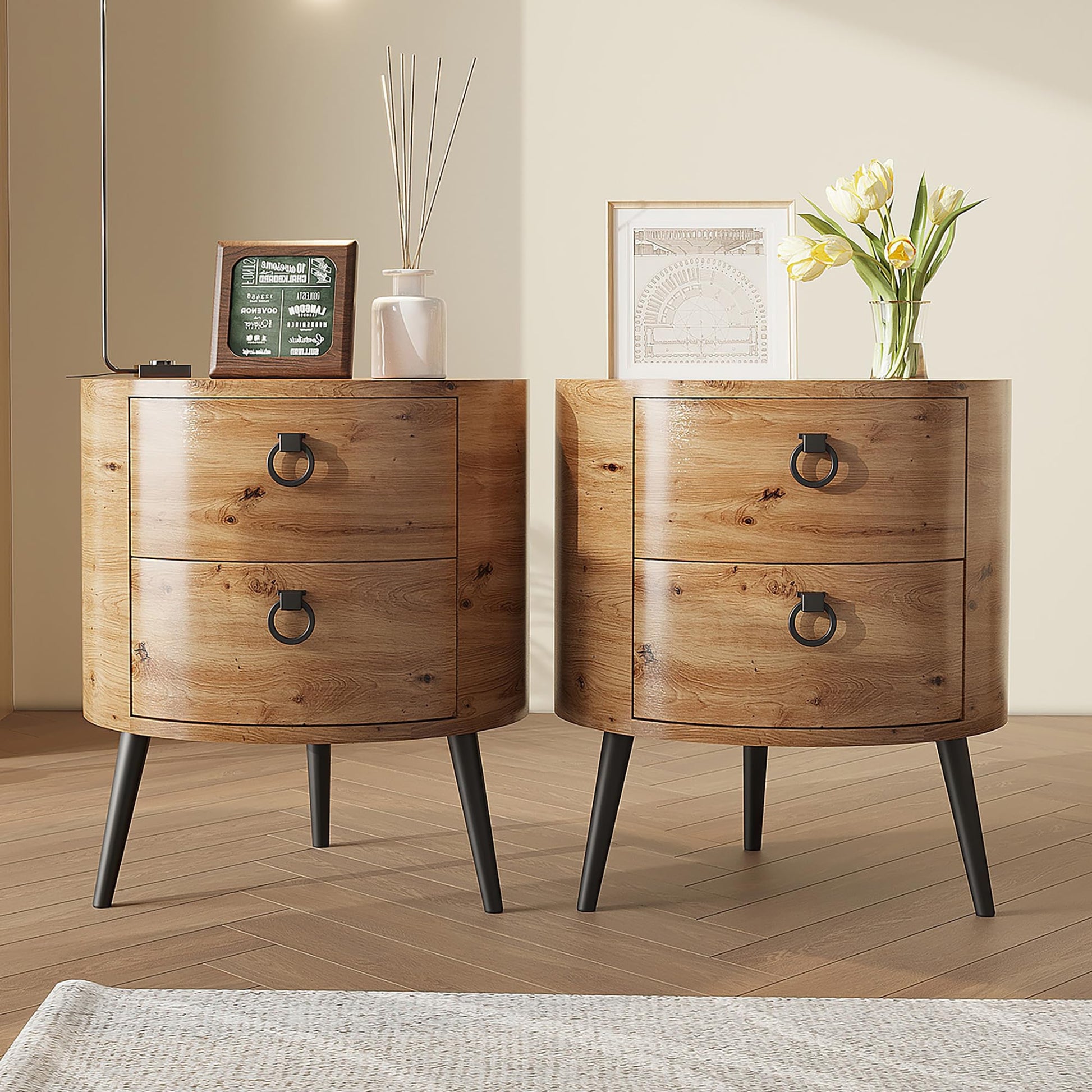 Tavolino rotondo Garvee con cassetti, pianoforte in legno, viola in metallo, per soggiorno e camera da letto, 18.5'' rotondo, design moderno