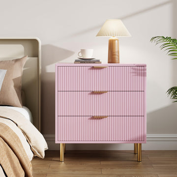 Cassettiera Garvee Modern Pink a 3 cassetti con maniglie dorate per camera da letto e soggiorno, 28"x17"x30", legno MDF