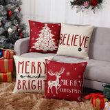 Federe natalizie GARVEE 45x45 cm, set da 4 pezzi, motivo fiocchi di neve rossi e cervi, in cotone, per la casa e le feste