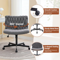 Sedia da ufficio Garvee Criss Cross con rotelle, seduta ampia, girevole a 360°, struttura in metallo, senza braccioli, design moderno per ufficio domestico e toeletta, 26 pollici, nero