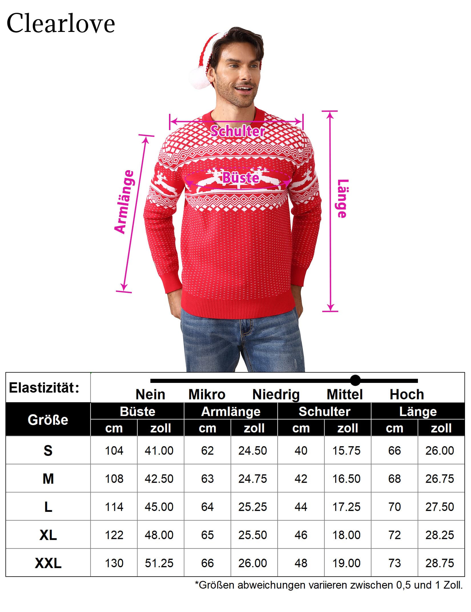 Maglione natalizio da uomo Garvee, brutto, girocollo, con renna, unisex, rosso, XXL, caldo e confortevole.