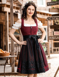 Garvee - Set da 3 pezzi in Dirndl tradizionale midi da donna per Oktoberfest, Carnevale e Martedì Grasso, rosso, taglia 42