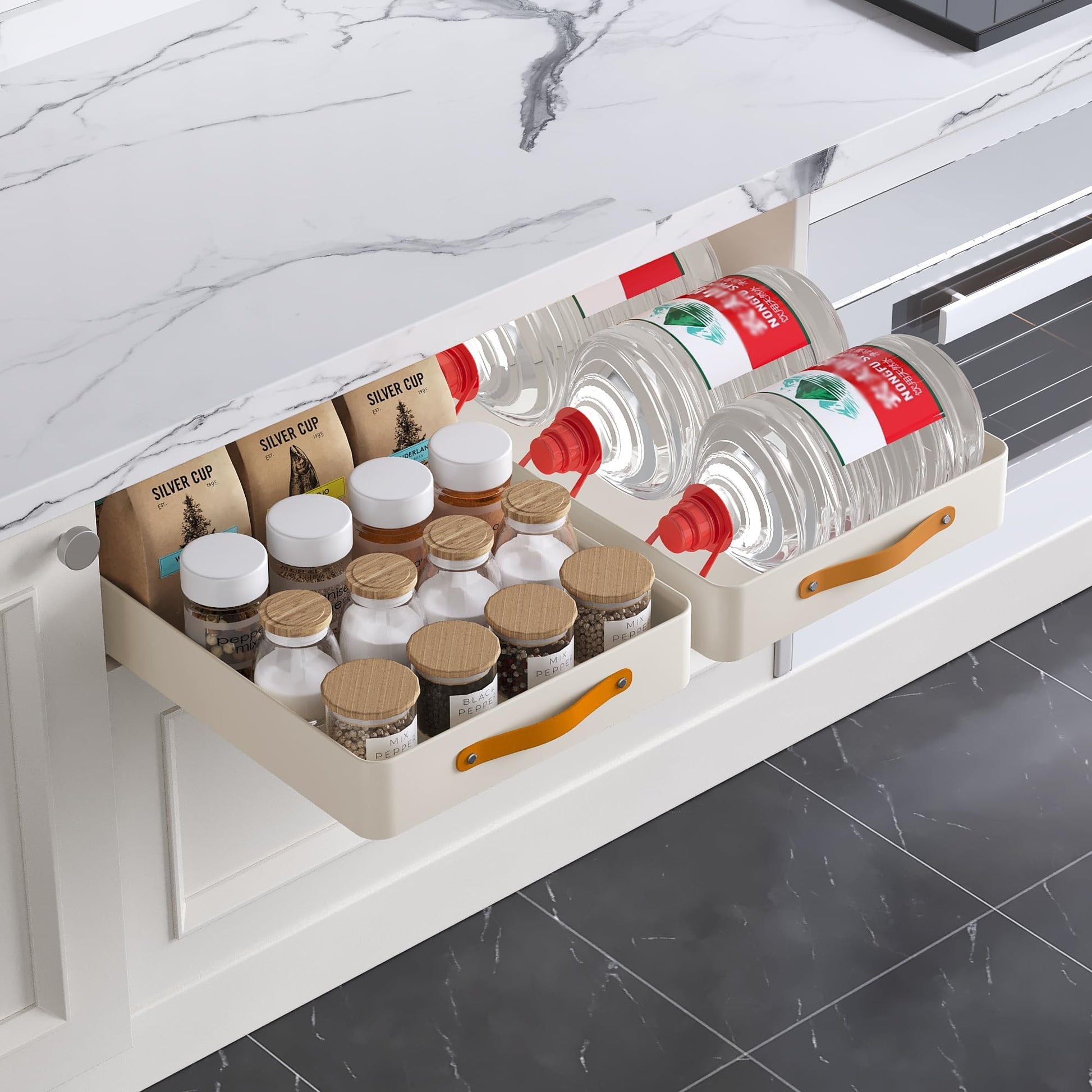 Garvee Cassettiera Organizzatore da Cucina, Capacità di Carico 50 kg, Acciaio, Maniglia Ergonomica, Regolabile, per Cucina e Bagno, 25x48x8 cm, Nero