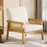 Garvee Poltrona Accent in Lino con Braccioli in Rattan, Schienale Alto, Telaio in Legno, Imbottita per Soggiorno e Camera, Comfort Ergonomico, Facile Montaggio - Linen, Beige