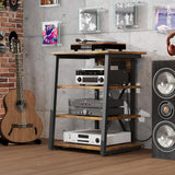 Supporto multimediale Garvee AV a 4 livelli con prese di corrente e USB, MDF e metallo, piedini regolabili, design vintage per soggiorno e ufficio, versatile, stabile, nero