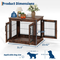 Tavolino da salotto Garvee Farmhouse per trasportino per cani con doppie ante, impermeabile, anti-masticazione per cani di piccola e media taglia, stile rustico, soggiorno, 31,5x23,6x26 pollici