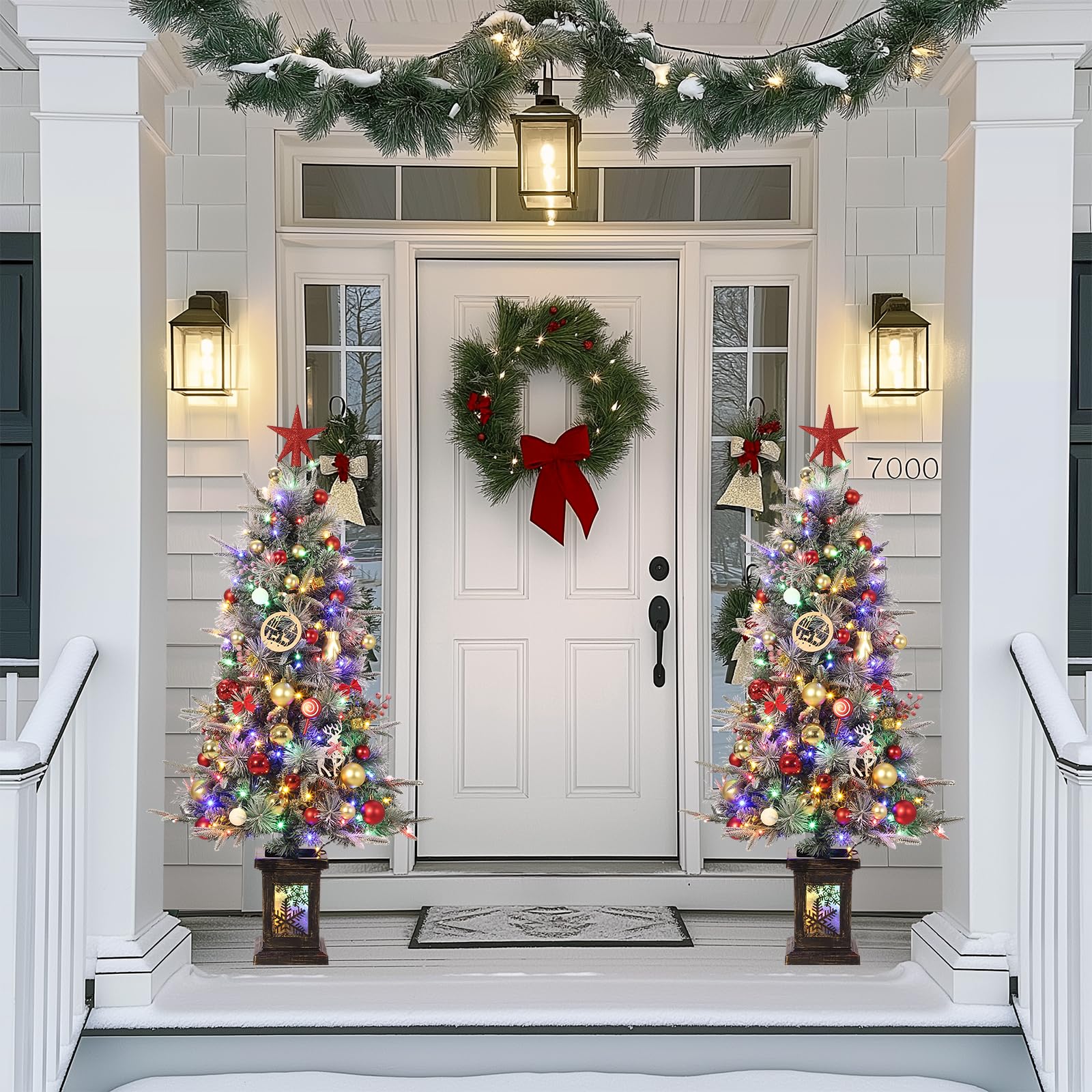 Albero di Natale Garvee 125cm con luci e decorazioni - base a fiocco di neve per una magica atmosfera invernale