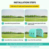 Serra Garvee 13x8x7 piedi con struttura in acciaio zincato, 6 finestre, 2 porte con cerniera, copertura in PE per giardino e uso esterno, resistente al vento e alle intemperie, verde