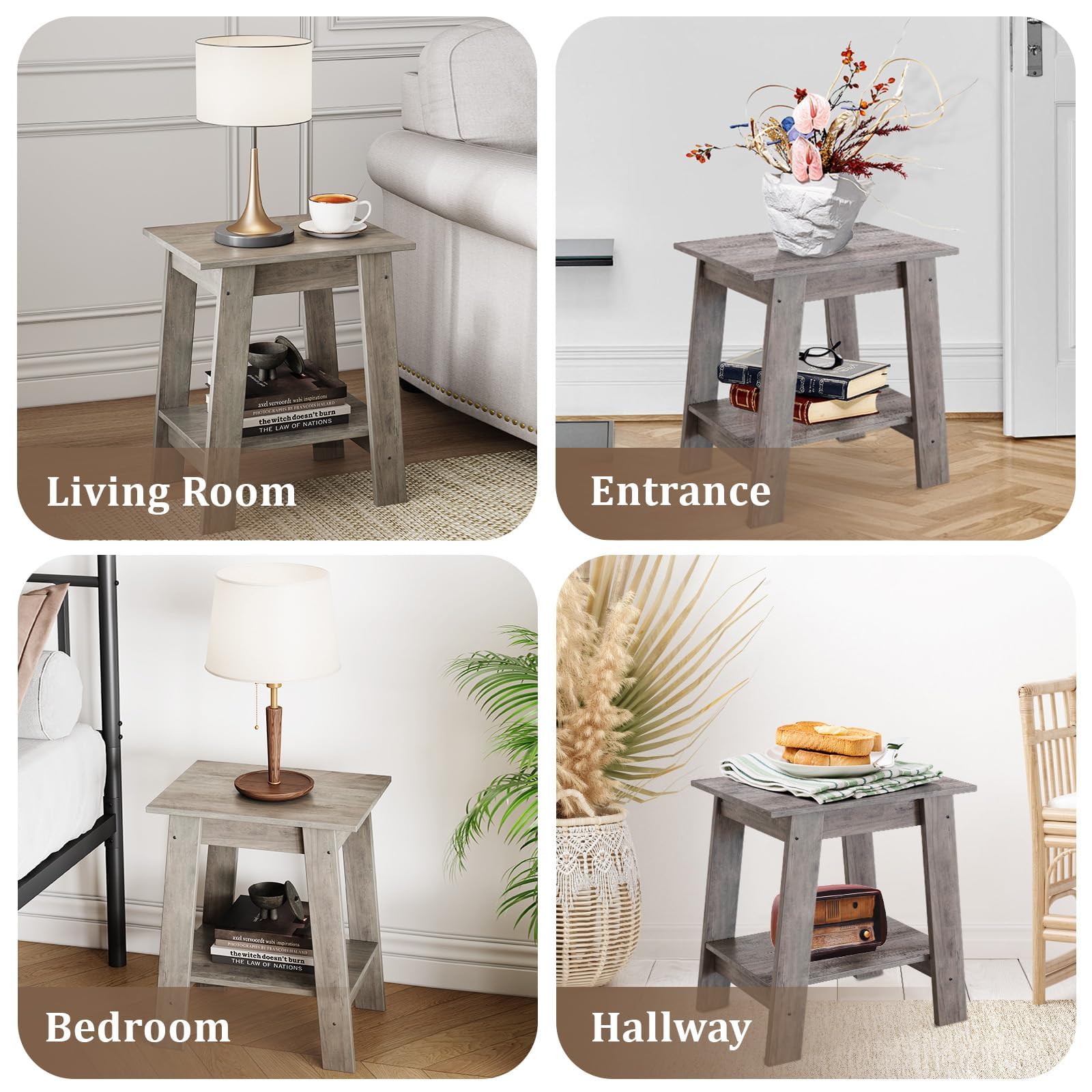 Set di tavolini laterali Garvee, 2 ripiani, compatto, robusto, effetto legno, soggiorno, camera da letto, 39,42 cm x 29,97 cm x 48,21 cm