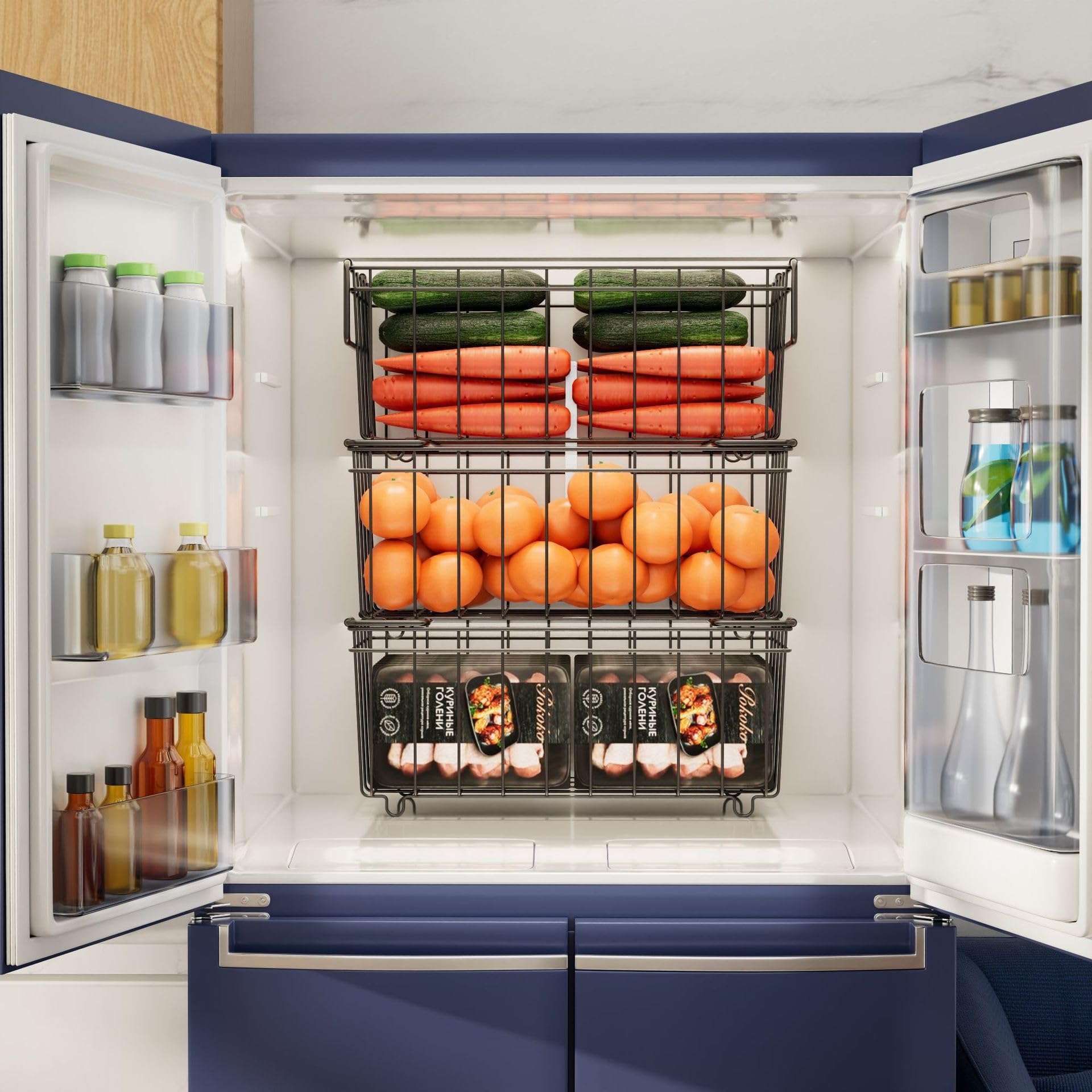 Garvee 4 pezzi cestini impilabili in metallo robusti salvaspazio per cucina e dispensa design aperto maniglia