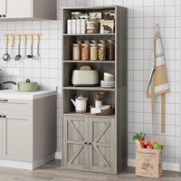 Libreria Garvee con ante, stile industriale, 6 ripiani, design rustico, legno, profondità 11,8", grigio, per soggiorno, ufficio, camera da letto