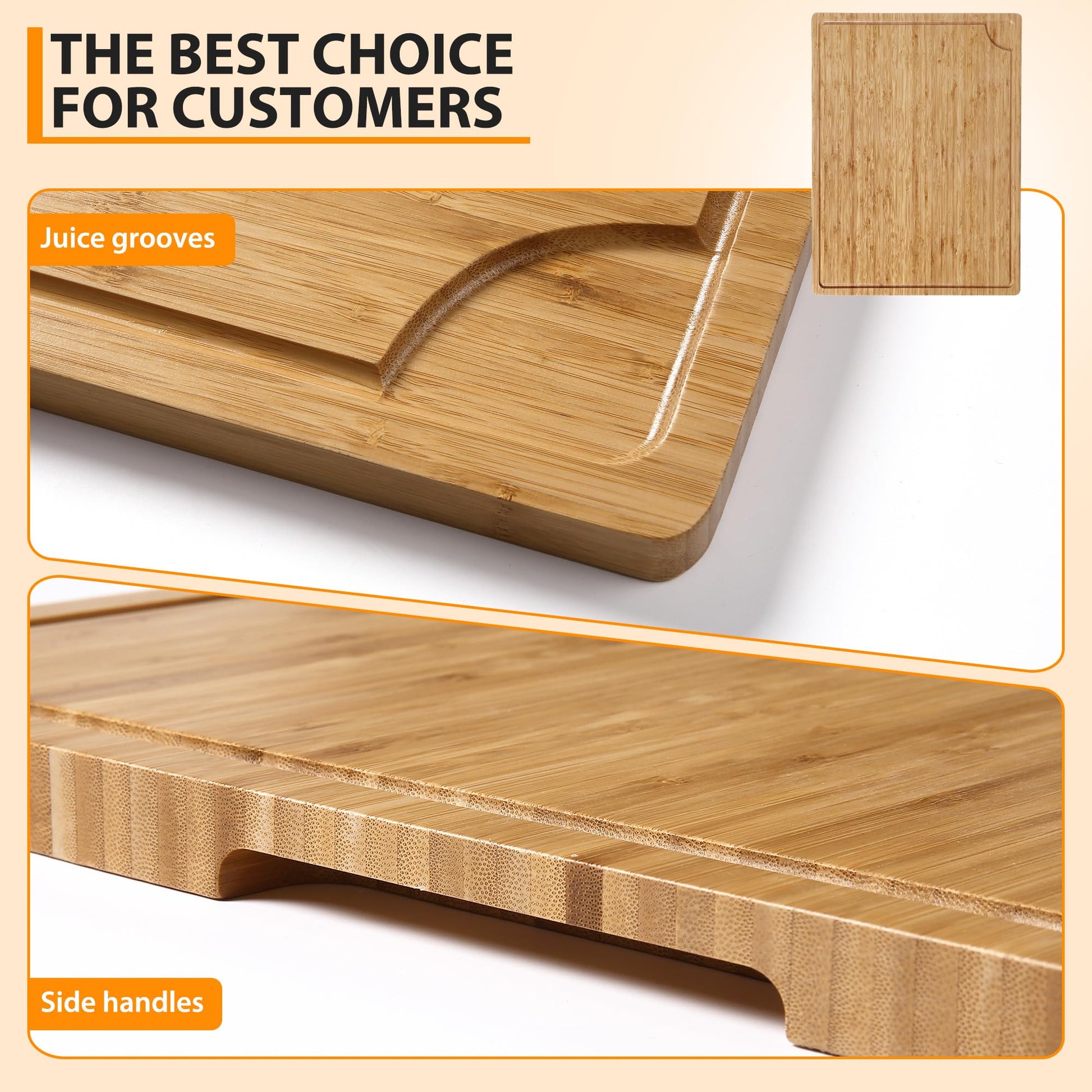 Tagliere in legno Garvee 24x18 pollici in bambù con scanalatura per il succo, adatto ai coltelli per l'uso in cucina, versatile, spesso 0,8 pollici, colore naturale