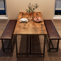 Set da pranzo Garvee per 4 persone con 2 panche imbottite, rettangolare, robusto MDF e acciaio, salvaspazio, impermeabile, per stanze piccole