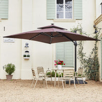 Ombrellone rettangolare GARVEE 300 cm x 270 cm con supporto e base inclusi, luci LED solari, grande ombrellone a sbalzo, ombrellone da patio, girevole a 360°, antivento, ombrellone da giardino per giardino, terrazza, uso esterno, marrone