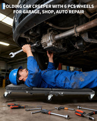 Sedile da meccanico Garvee Z-Creeper da 36" con 6 ruote, pieghevole, telaio in acciaio, imbottito per officina e riparazione auto, 36 pollici, nero