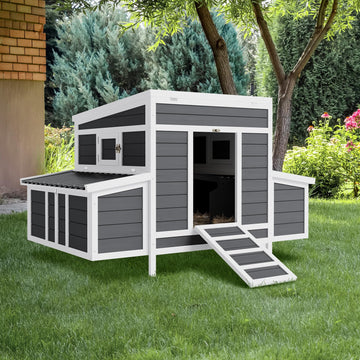 Pollaio in legno Garvee per 4-6 galline con tetto resistente alle intemperie, 2 nidi, connettori in metallo, giardino, 54x34x34 pollici, legno naturale