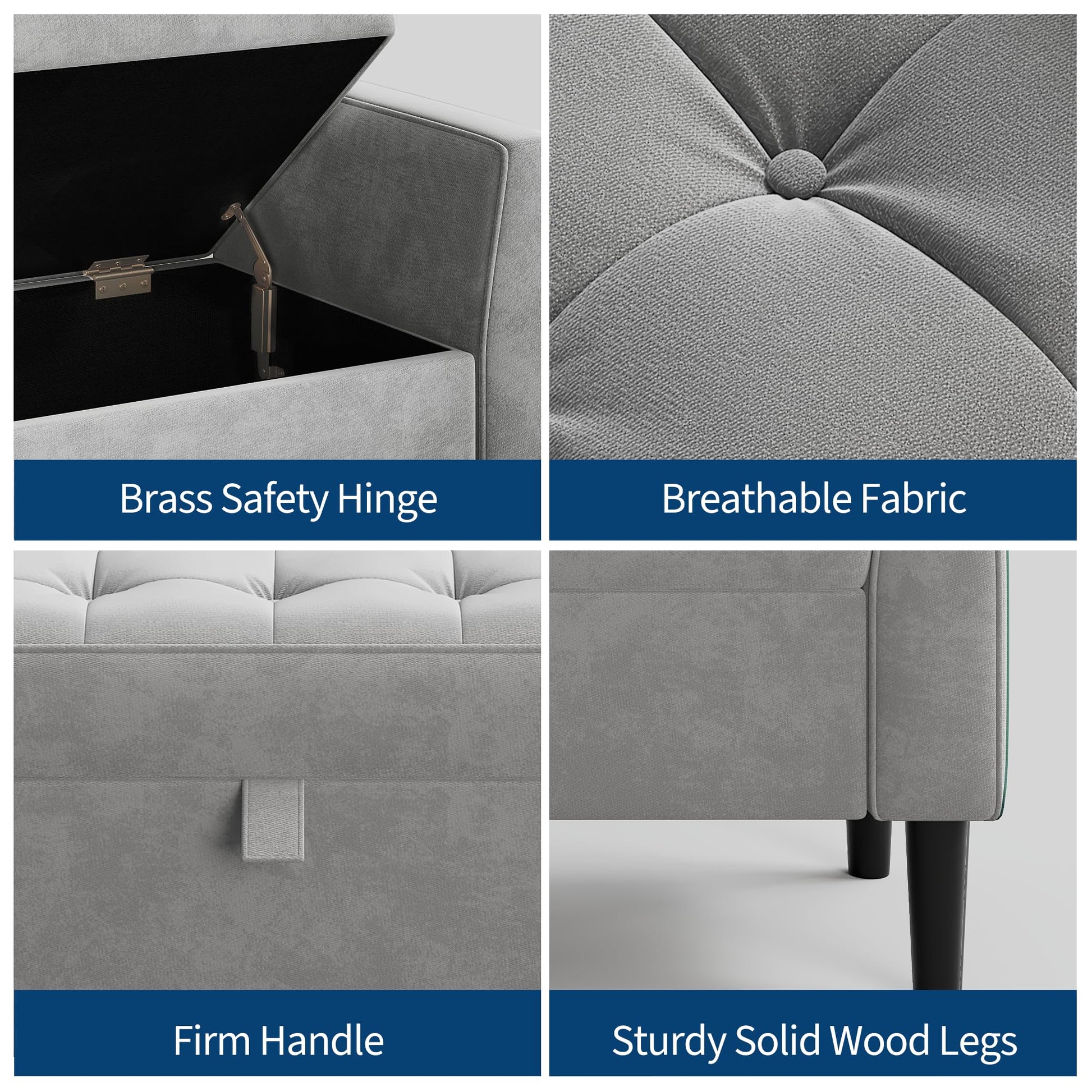 Panca ottomana Garvee con contenitore, imbottita, design capitonné, cerniere in ottone robusto, versatile per camera da letto e corridoio, beige e verde