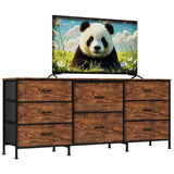 Garvee Cassettiera 8 Cassetti in Tessuto con Top in Legno Naturale, Struttura in Metallo, Organizer Ampio per Camera, Soggiorno, Corridoio, 160x68x35 cm - Marrone