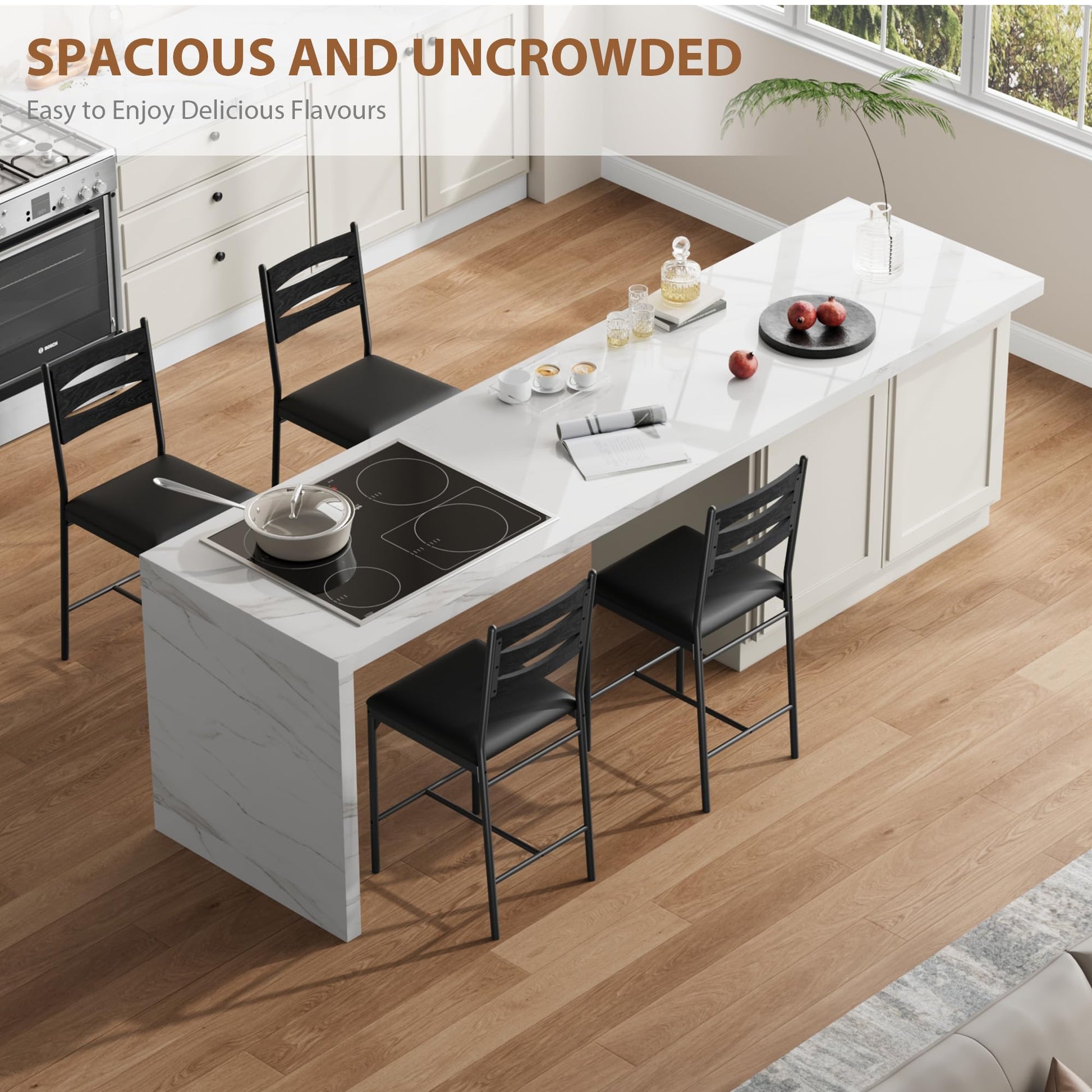 Garvee set di 4 sgabelli da bar in legno con rivestimento in Ecopelle, schienale e poggiapiedi per cucina e soggiorno, stabili, comodi