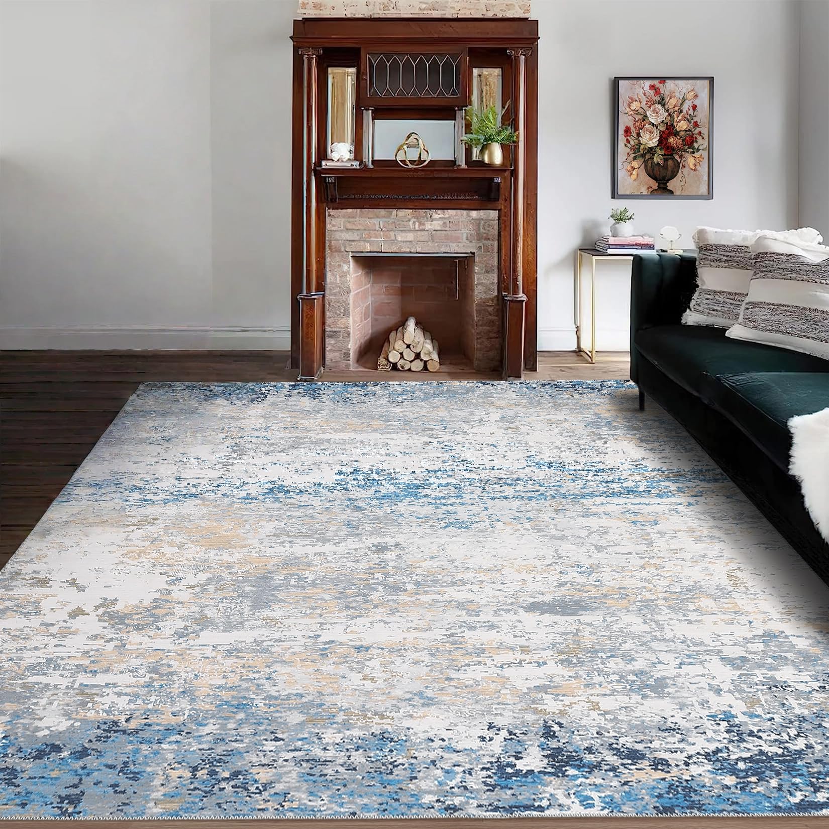 Tappeti astratti Garvee per camera da letto, tappeto lavabile per soggiorno, design moderno, grande arredamento per sala da pranzo/ufficio, grigio/blu 200x290 cm