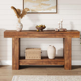Tavolo Consolle Rustico Garvee 160 cm con 2 Ripiani, Base Robusta in Legno, Multiuso per Ingresso e Soggiorno, Stile Rustico, Marrone