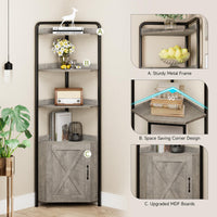 Mobile Angolare Garvee da 70.9 pollici, libreria a 5 ripiani, struttura in metallo, legno, rustico, industriale, stabile, piedini regolabili, soggiorno, ufficio, cucina, grigio