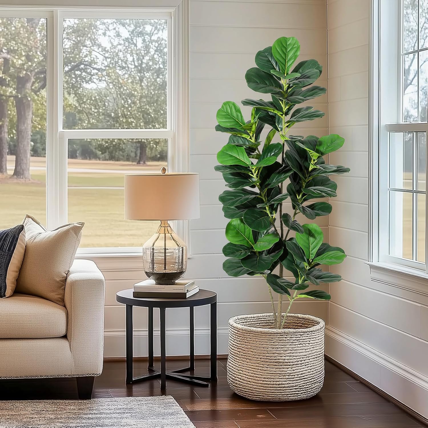 Albero di fico artificiale Garvee da 5 piedi con vaso nero per la decorazione di casa e ufficio, bassa manutenzione, durevole, realistico, verde