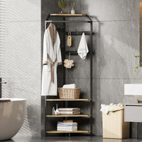 Armadio angolare Garvee con scarpiera e 6 ganci doppi, attaccapanni 3 in 1 per corridoio e ingresso, marrone rustico