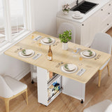 Garvee Tavolo Pieghevole da Cucina con 6 Ruote, Cassetto e Ripiani, Salvaspazio, per Piccoli Spazi, Materiale Resistente - White
