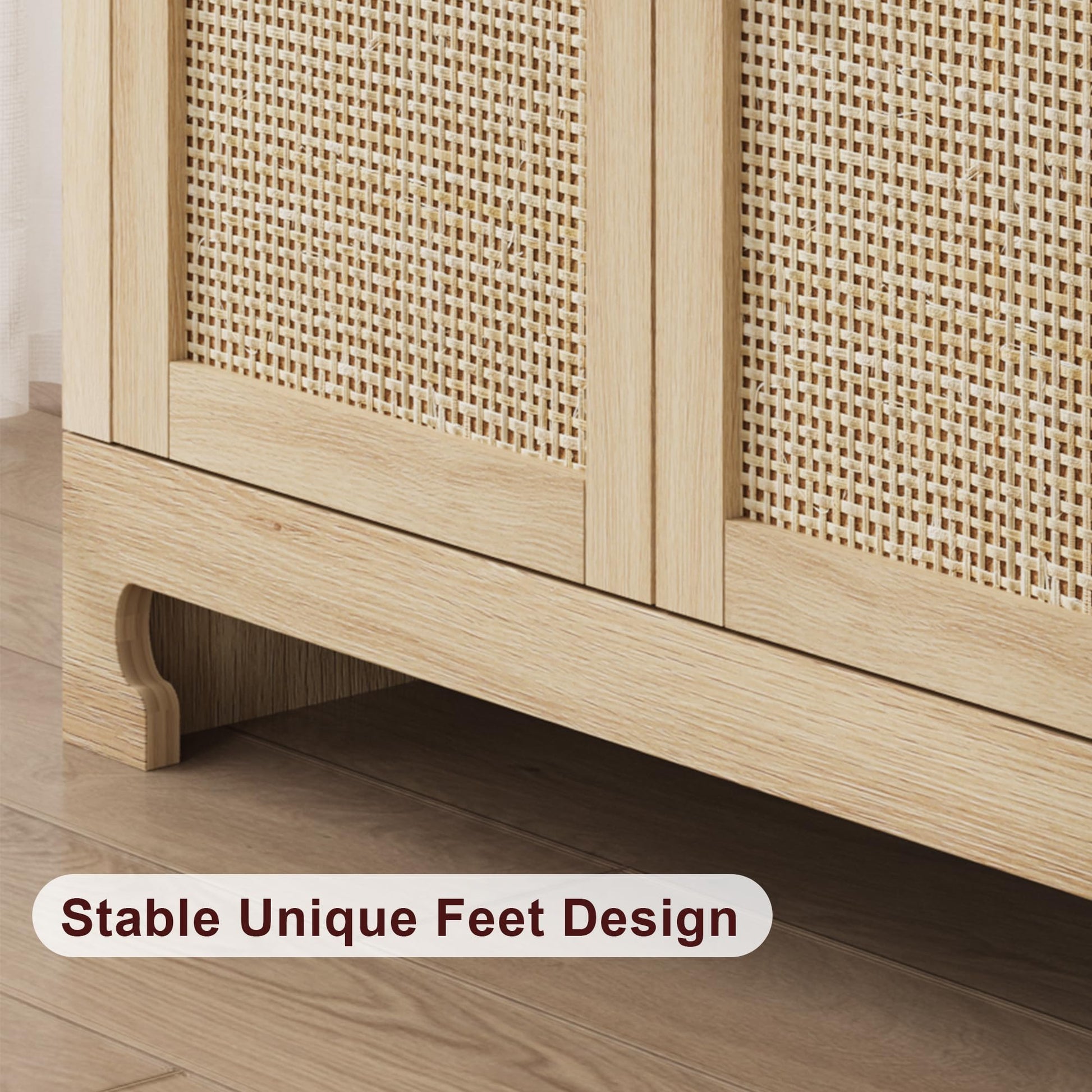 Mobiletto portaoggetti moderno in stile boho Garvee da 40 pollici con ante in rattan intrecciato, ripiano regolabile per soggiorno e cucina, bianco marrone, compatto